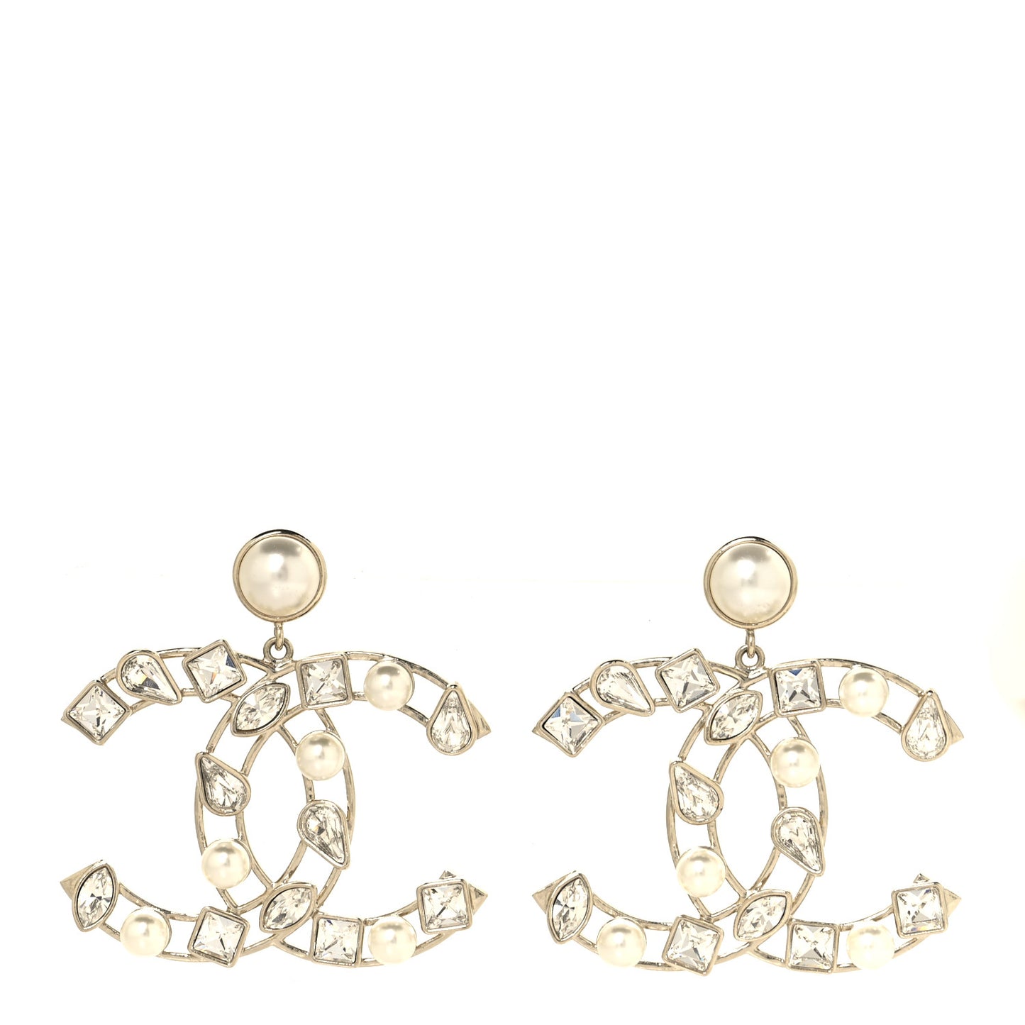Metal Glass Pearl Strass Snowfall Drop Earrings Light Gold