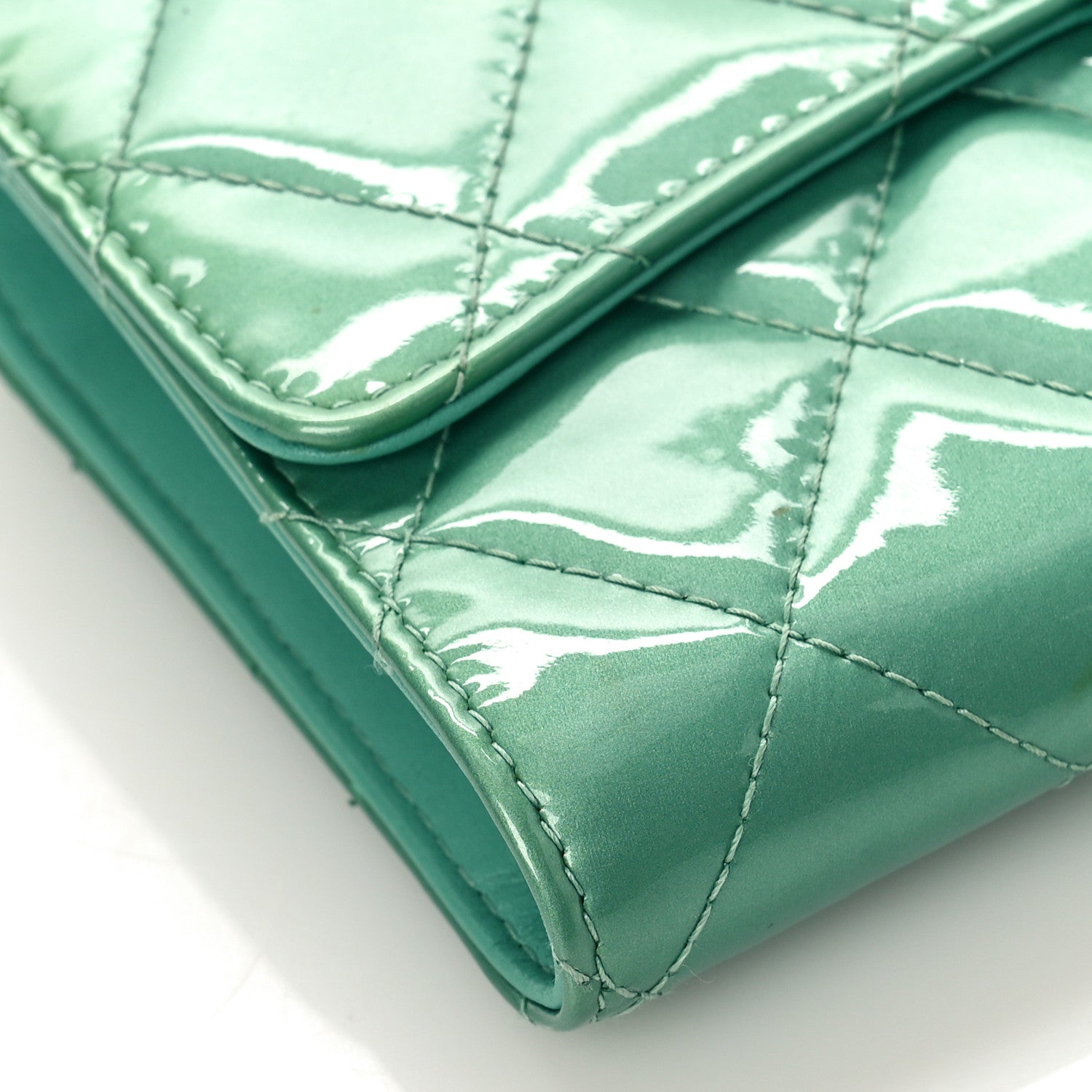 Chanel Patent Quilted Long Flap Wallet Green 8 of 10