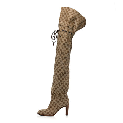 Gucci Monogram Over the Knee Boots 39.5 Beige Ebony 1 of 6