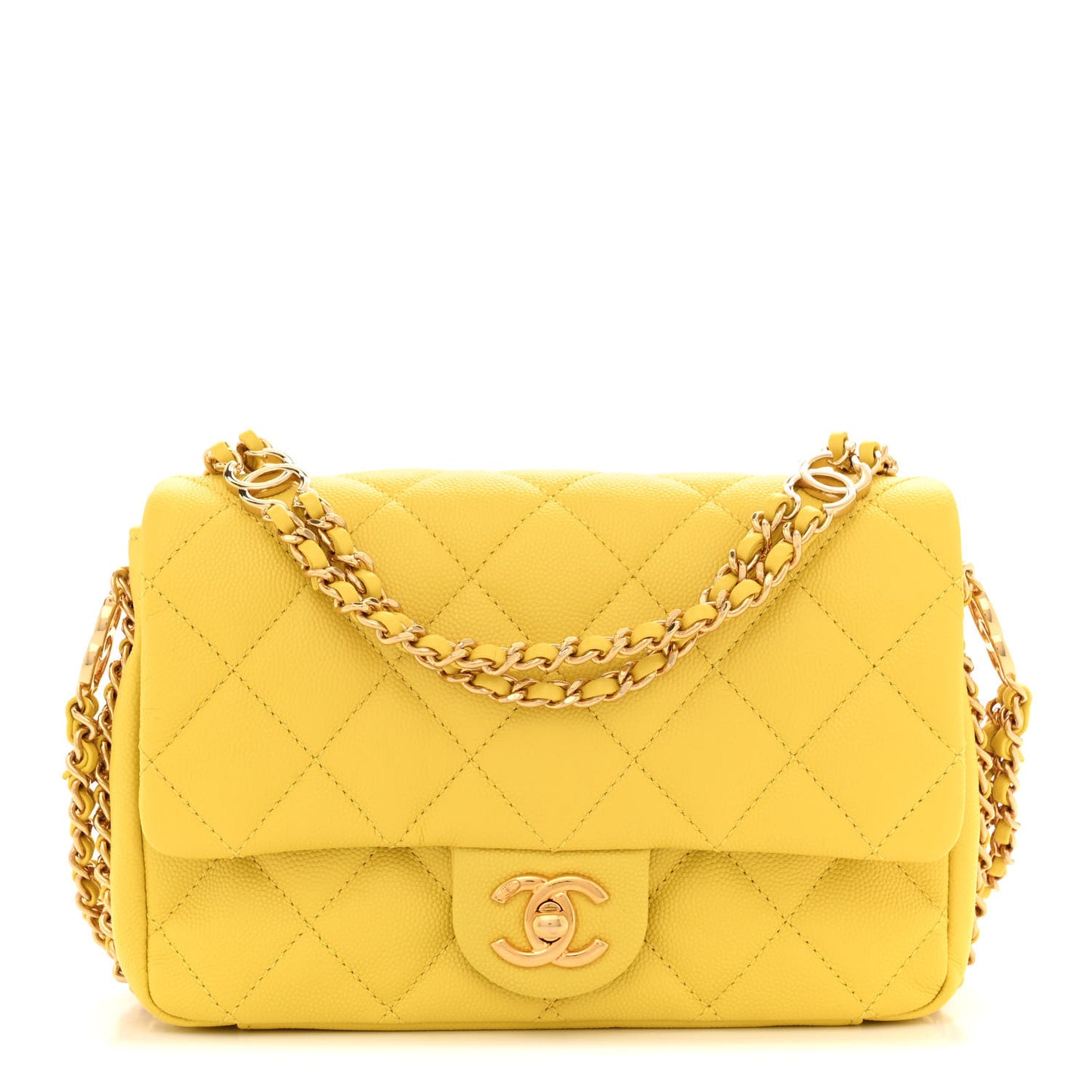 Caviar Quilted Mini CC You Flap Yellow