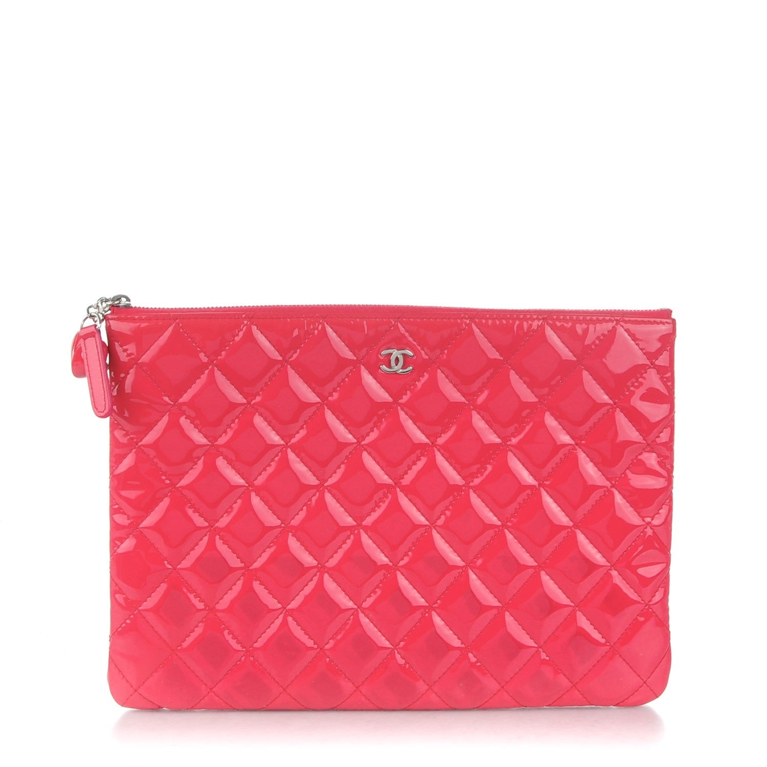 Chanel Patent Calfskin Quilted Valentine Hearts Medium O Cosmetic Case Dark Pink 1 of 8