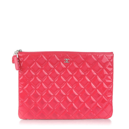 Chanel Patent Calfskin Quilted Valentine Hearts Medium O Cosmetic Case Dark Pink 1 of 8