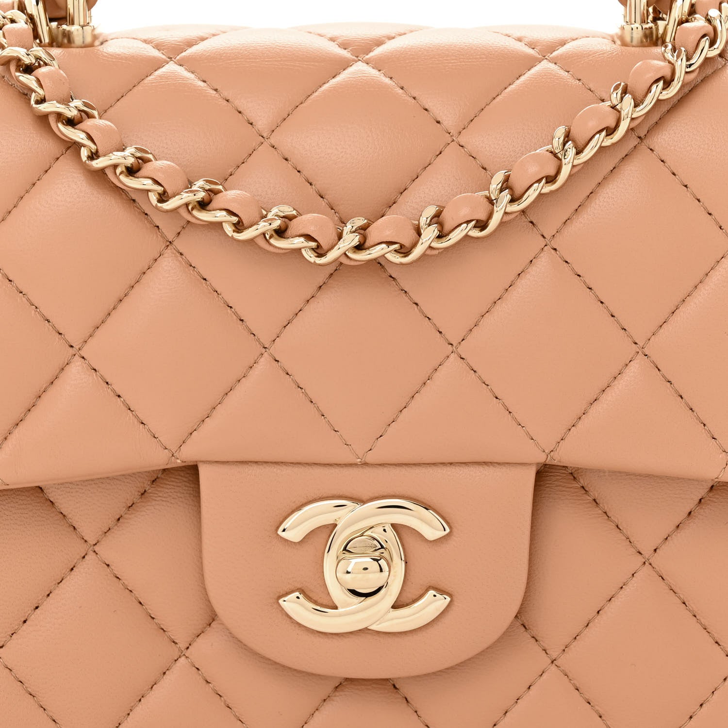 Chanel Lambskin Quilted Mini Top Handle Rectangular Flap Beige 8 of 10