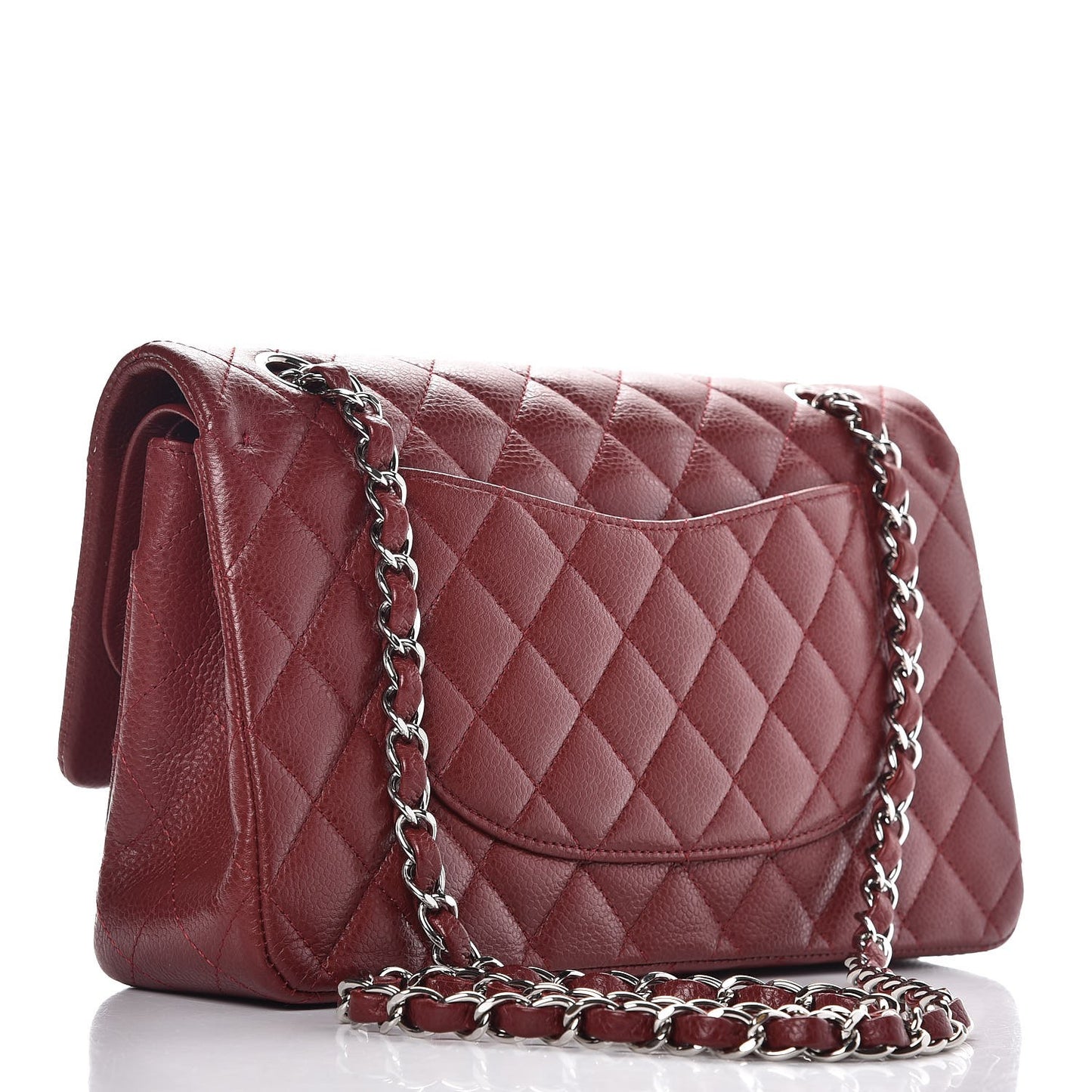 Caviar Quilted Medium Double Flap Dark Red