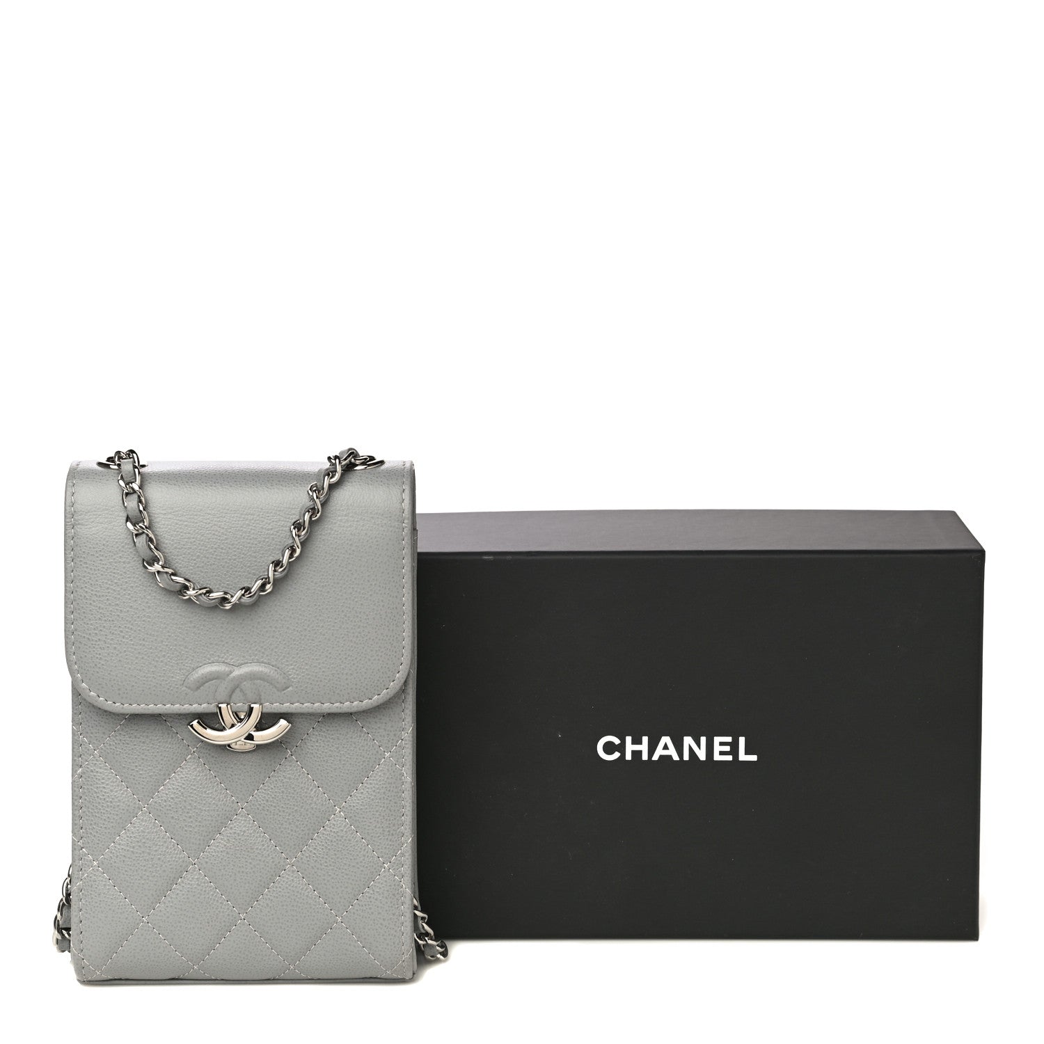 Chanel Grained Calfskin Quilted CC Box Clutch With Chain Grey 14 of 14