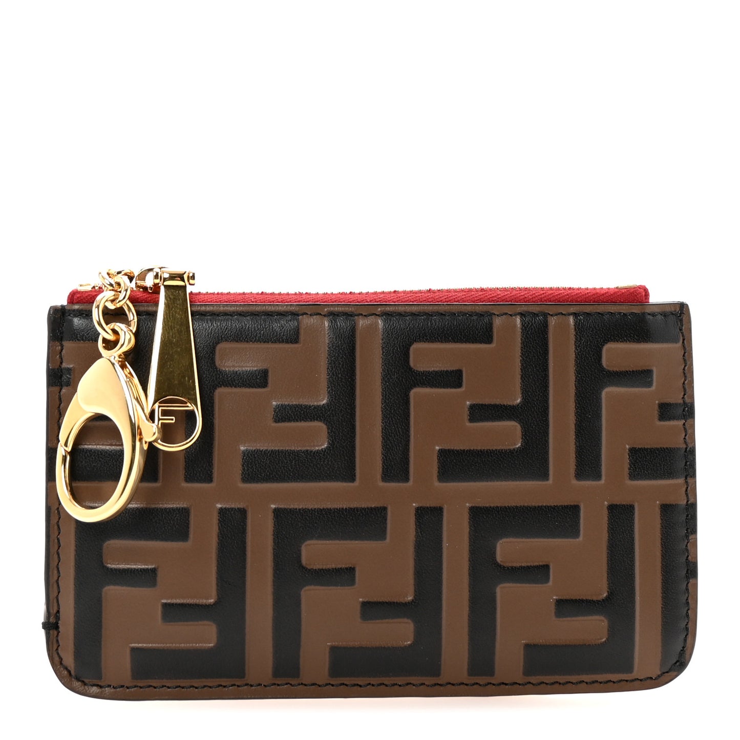 Vitello Cruise F is Fendi FF 1974 Embossed Zip Card Holder Maya Black Fragola