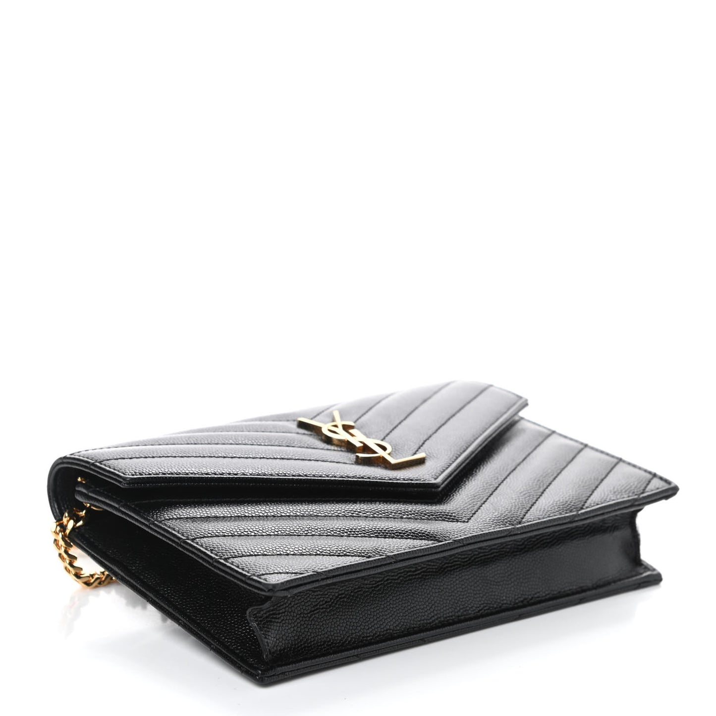 Grain De Poudre Matelasse Chevron Monogram Chain Wallet Black