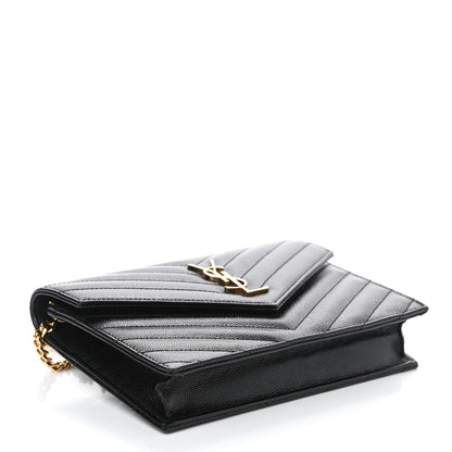 Saint Laurent Grain De Poudre Matelasse Chevron Monogram Chain Wallet Black 4 of 8