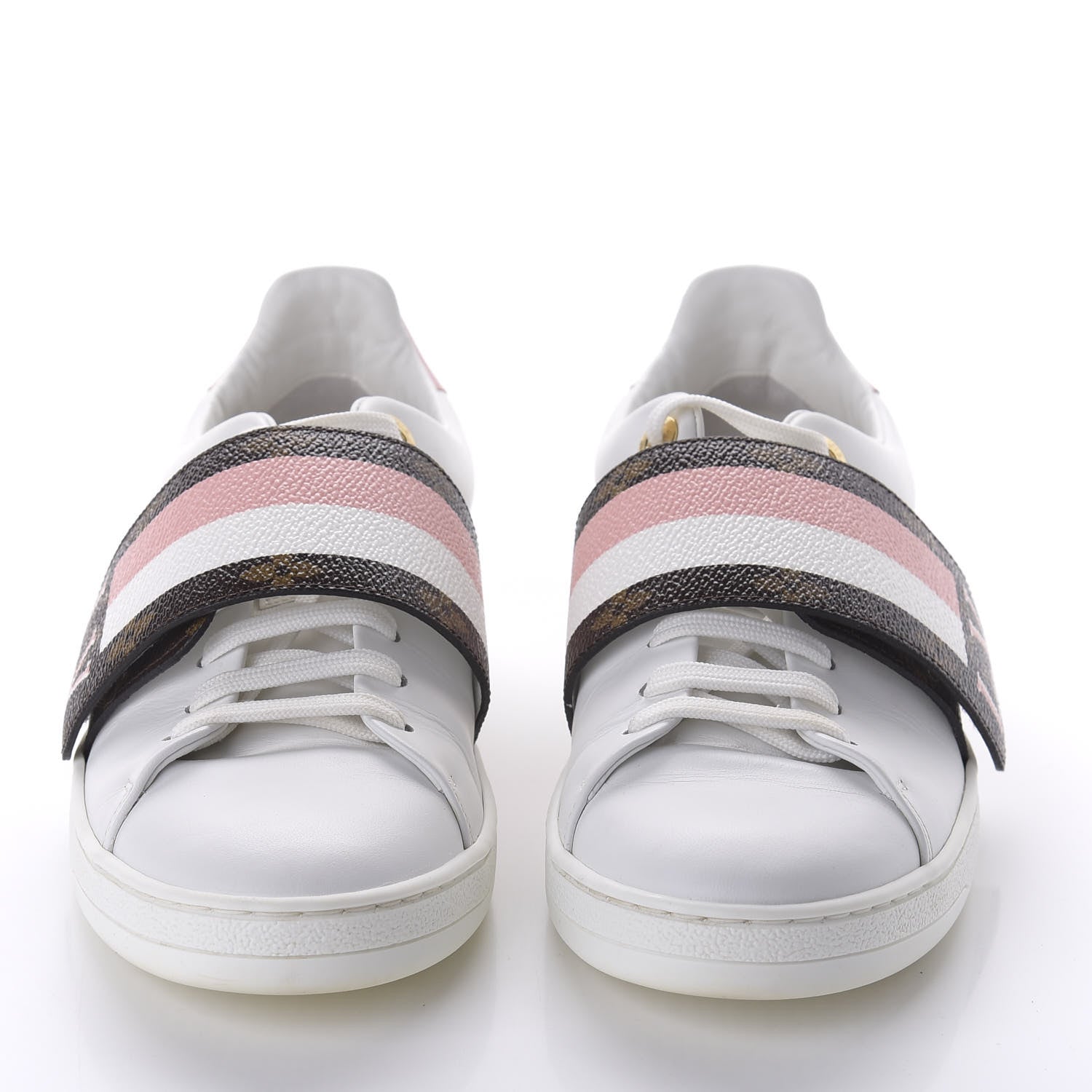 Louis Vuitton Calfskin Monogram Striped Frontrow Sneakers 39 White 2 of 8