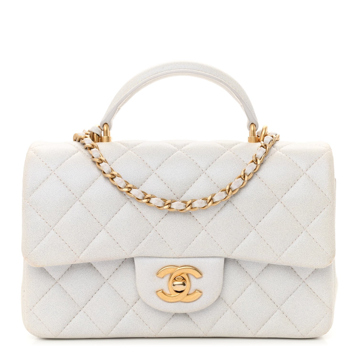 Chanel Iridescent Lambskin Quilted Mini Top Handle Rectangular Flap White 1 of 12