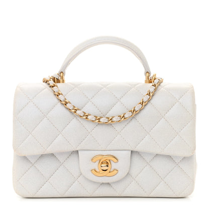 Chanel Iridescent Lambskin Quilted Mini Top Handle Rectangular Flap White 1 of 12