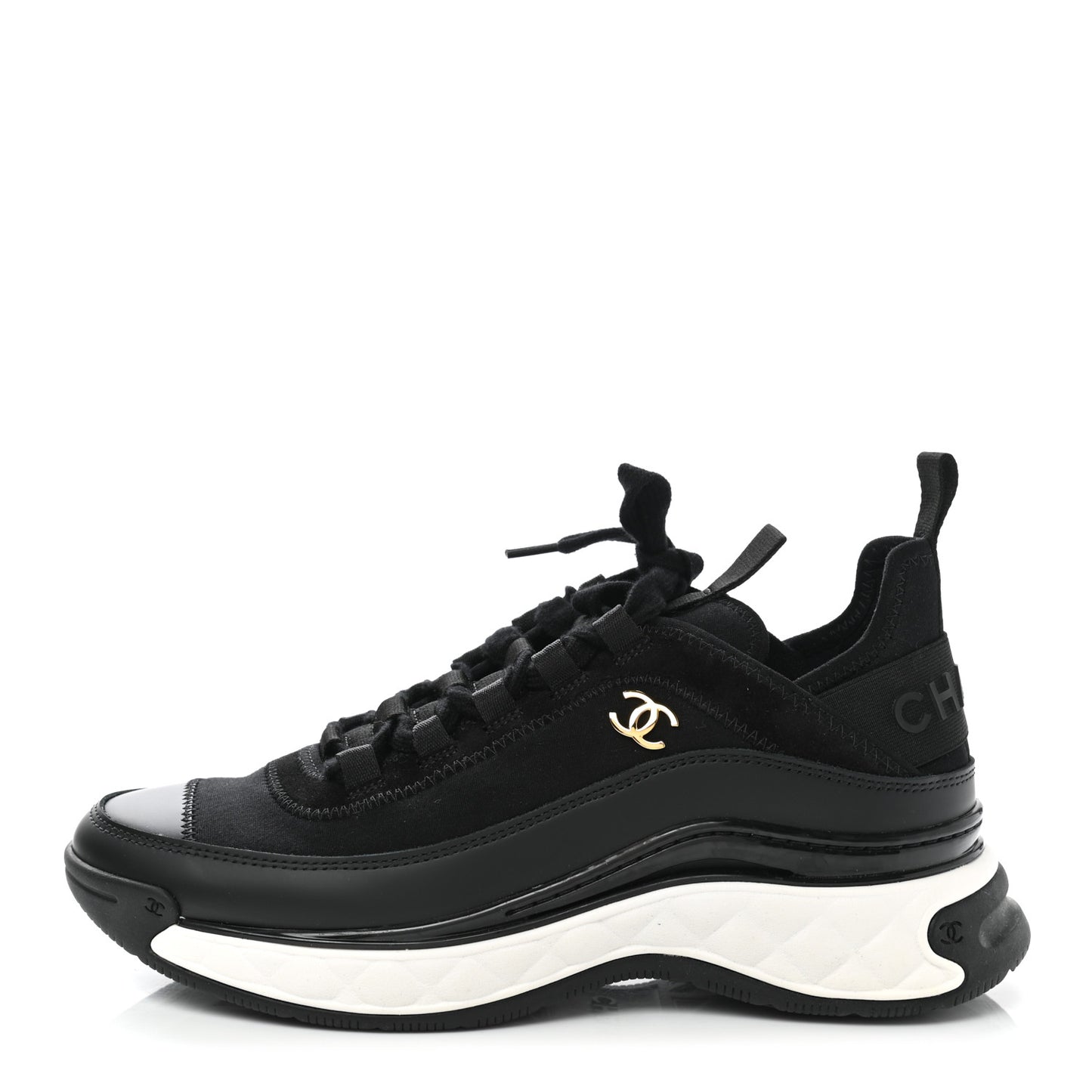 Velvet Calfskin Mixed Fibers CC Sneakers 37 Black
