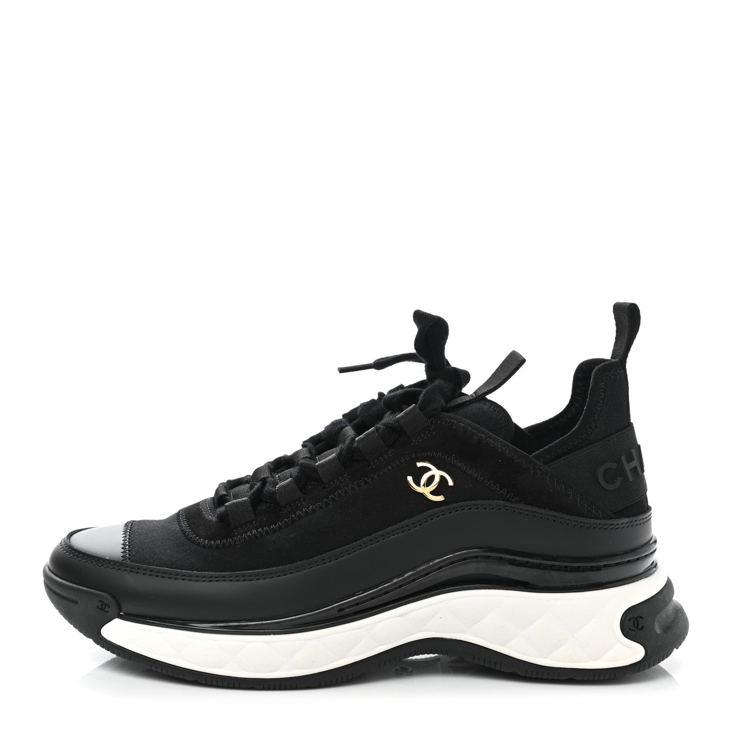 Chanel Velvet Calfskin Mixed Fibers CC Sneakers 37 Black 1 of 9
