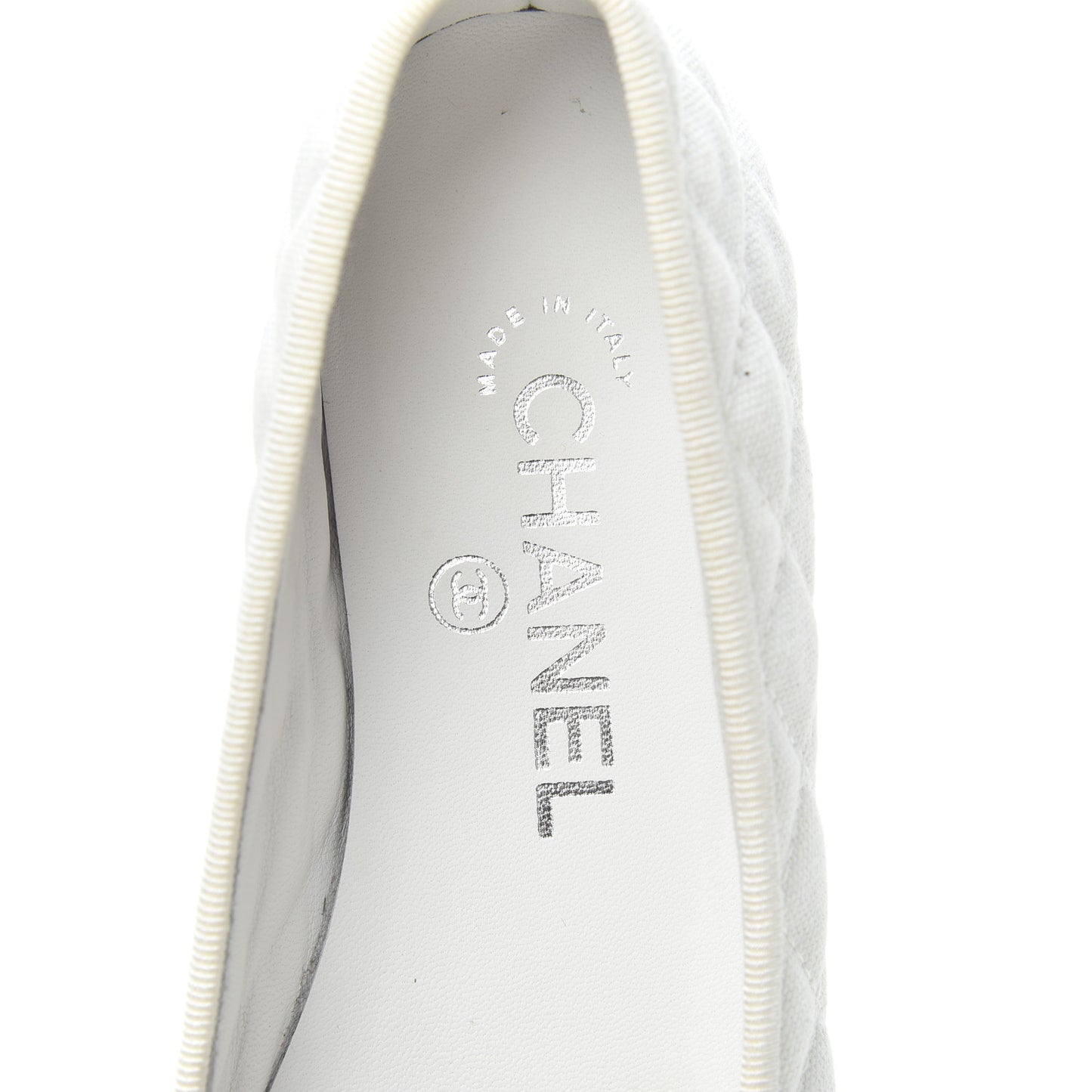 Canvas Lambskin Quilted CC Cap Toe Ballerina Flats 36.5 White Black