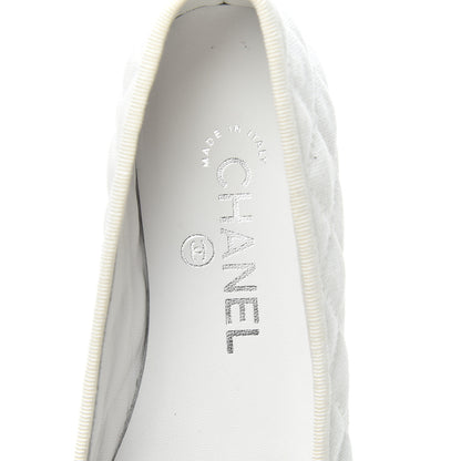 Chanel Canvas Lambskin Quilted CC Cap Toe Ballerina Flats 36.5 White Black 5 of 7
