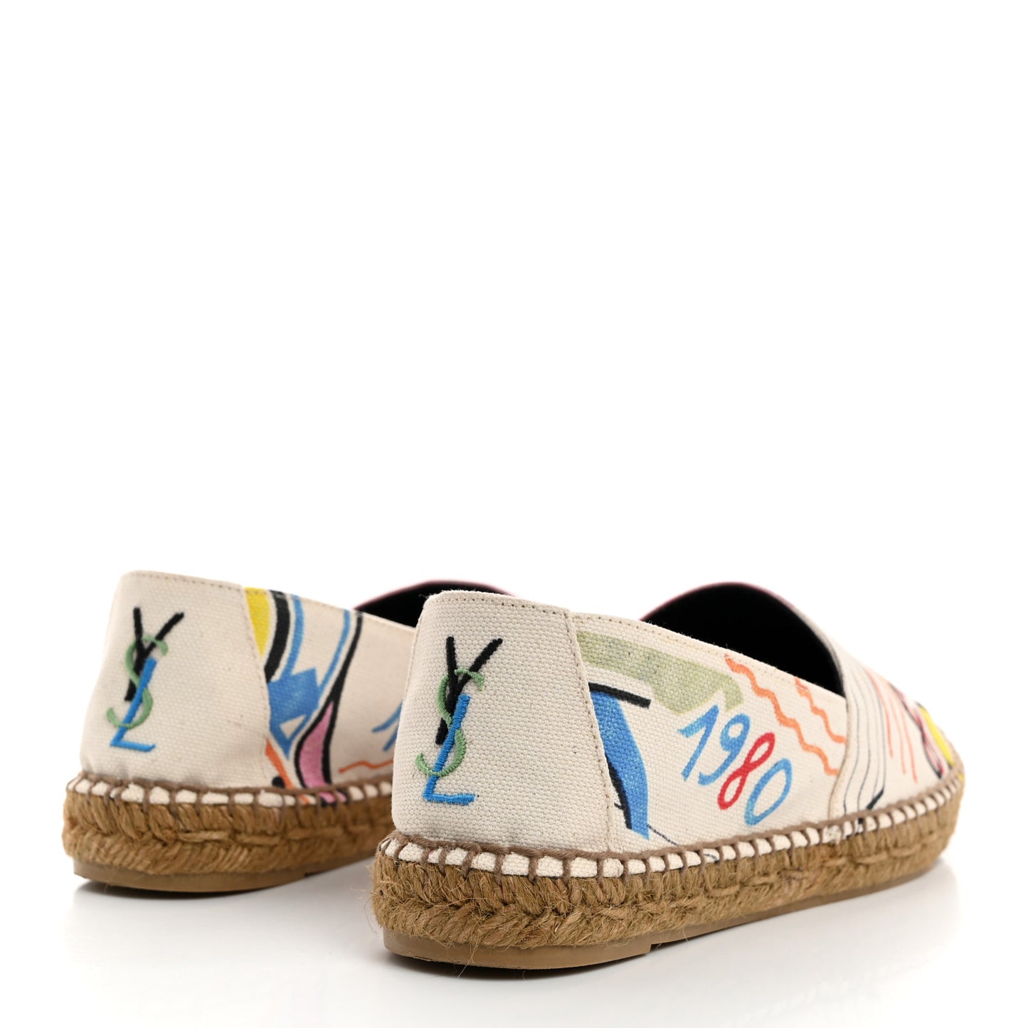Canvas Love Print Elba Logo Embroidered Espadrilles 38 Multicolor