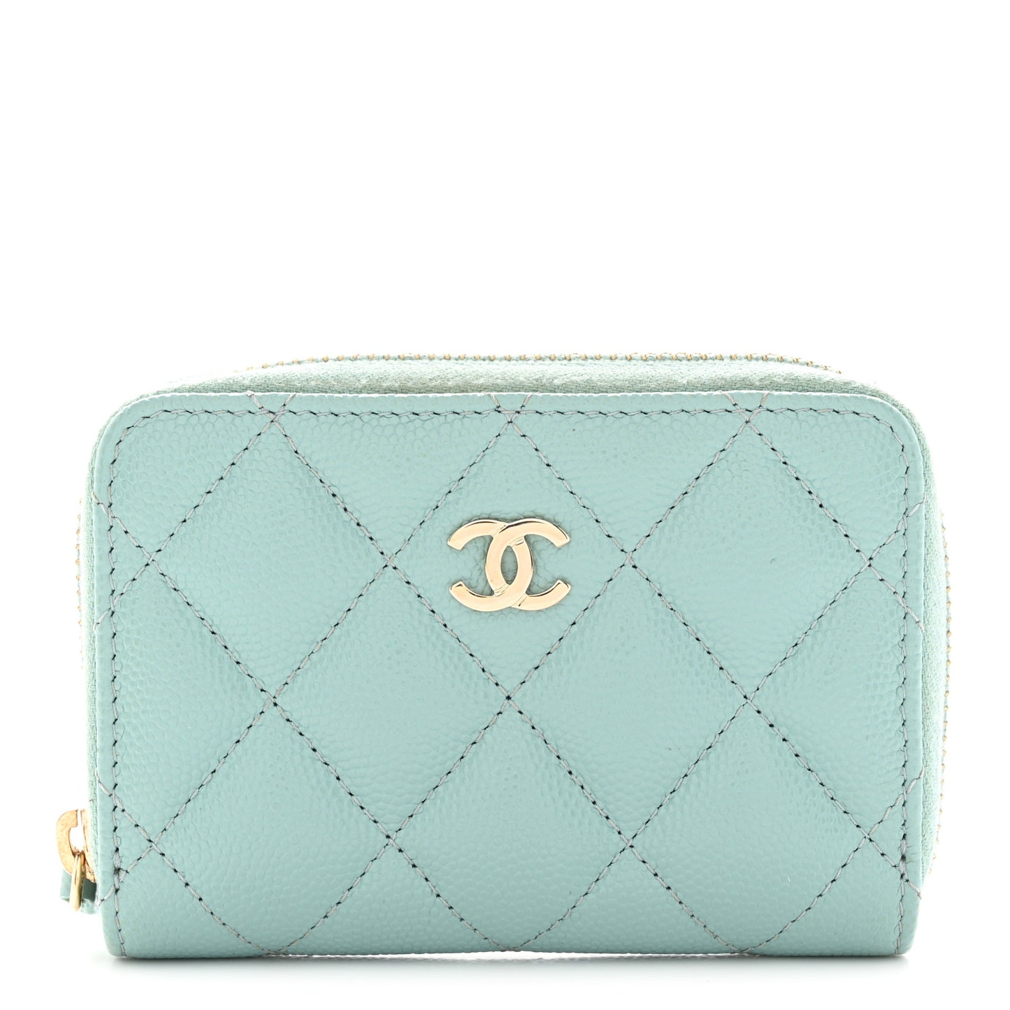 Caviar Quilted Zip Coin Purse Light Blue