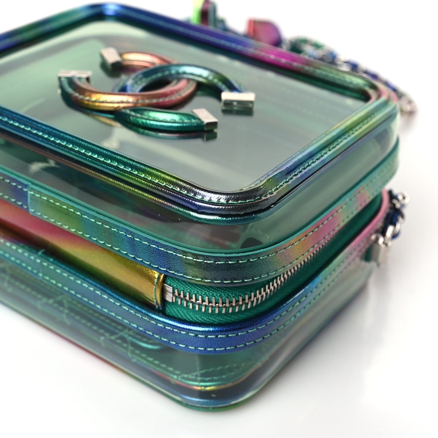 PVC Patent Calfskin Patent Lambskin Small CC Vanity Case Green