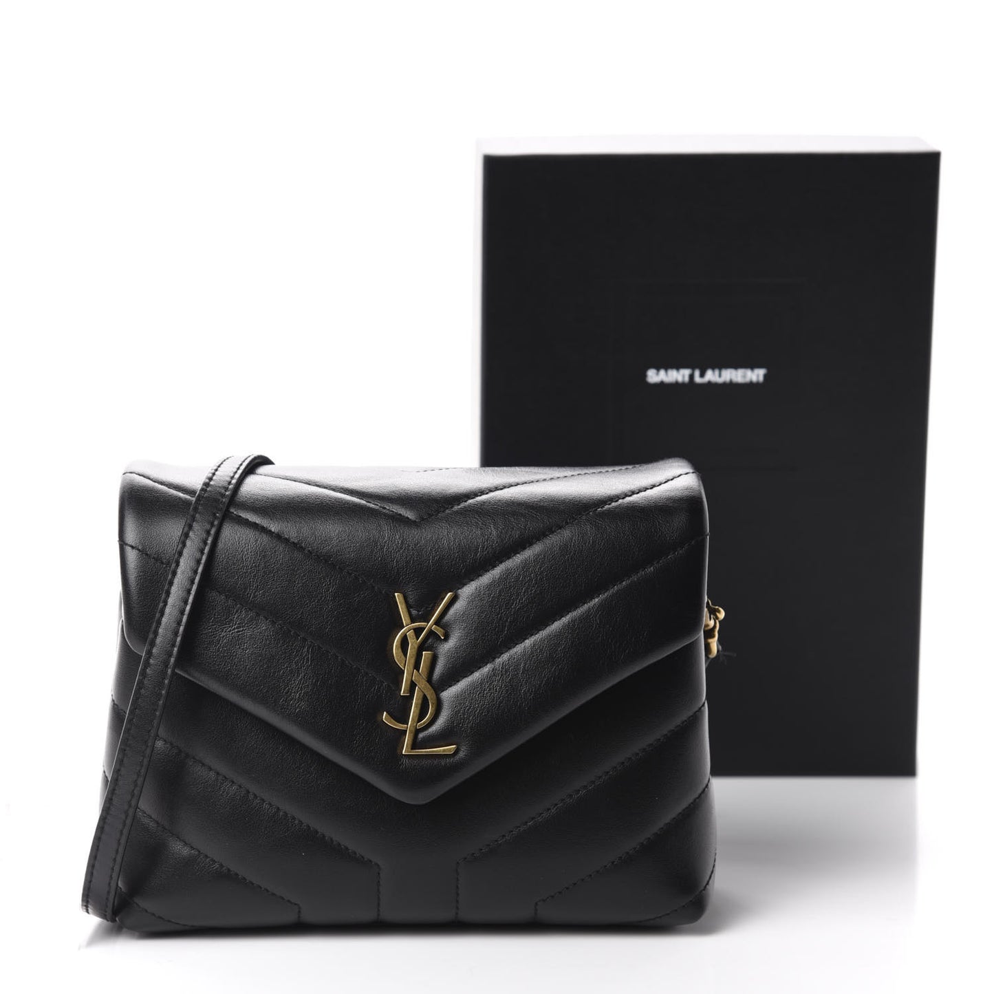 Calfskin Y Quilted Monogram Toy Loulou Crossbody Bag Black