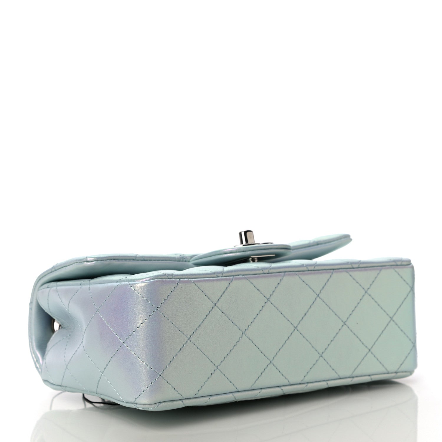 Chanel Iridescent Calfskin Quilted Mini Rectangular Flap Light Blue 4 of 11