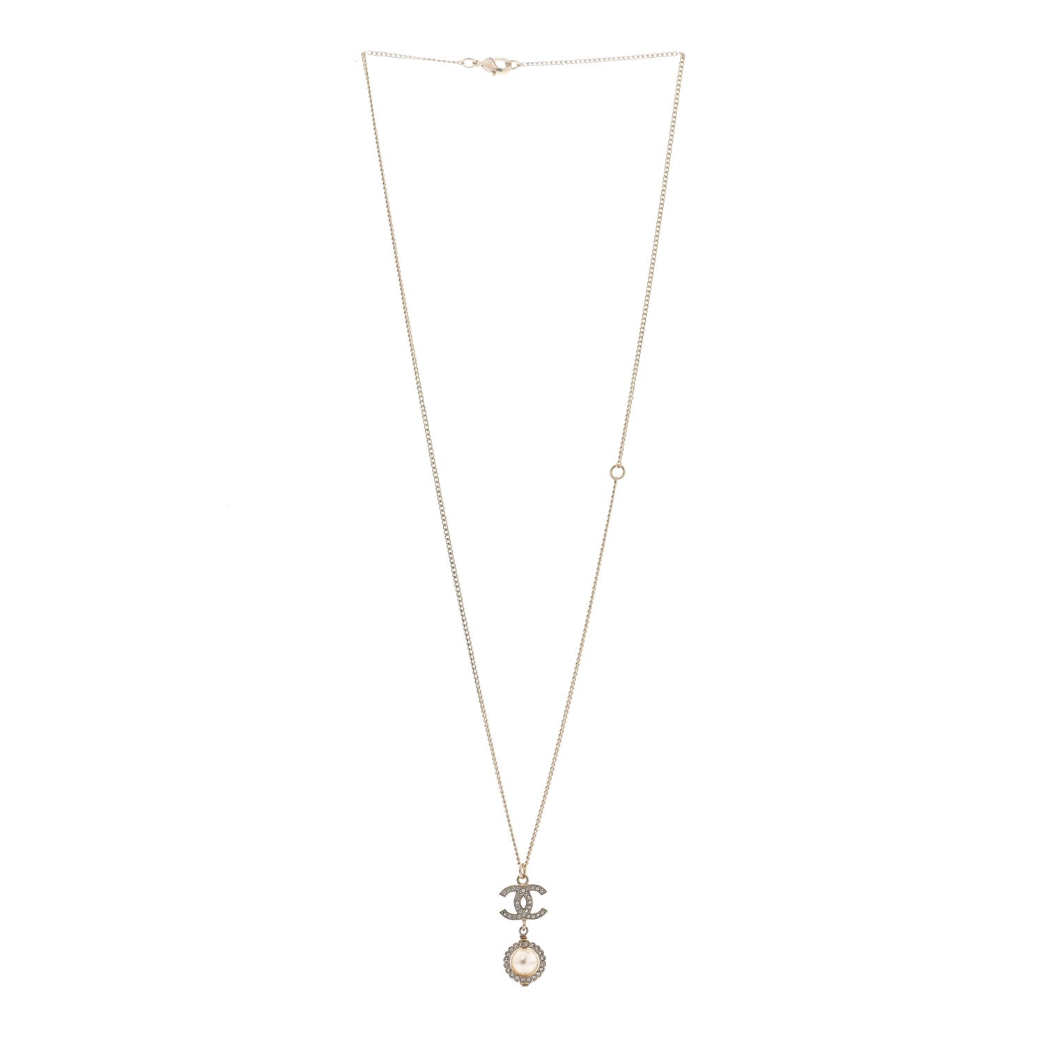 Chanel Crystal Pearl CC Lace Camellia Necklace Gold 3 of 6