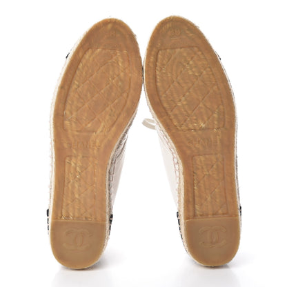 Chanel Lambskin Canvas Cap Toe Lace Up Espadrilles 38 White Black 7 of 12