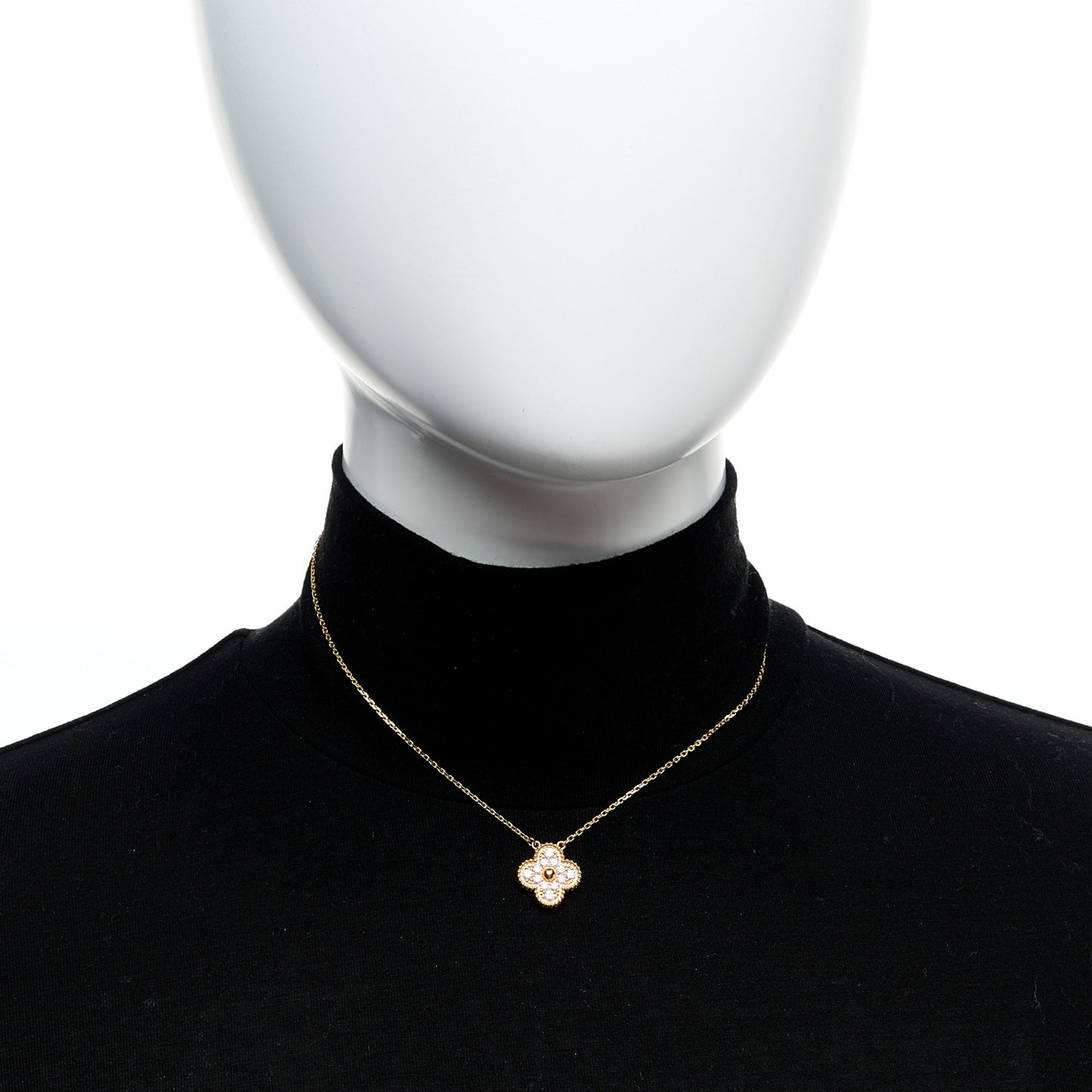 18K Yellow Gold Diamond Vintage Alhambra Pendant Necklace