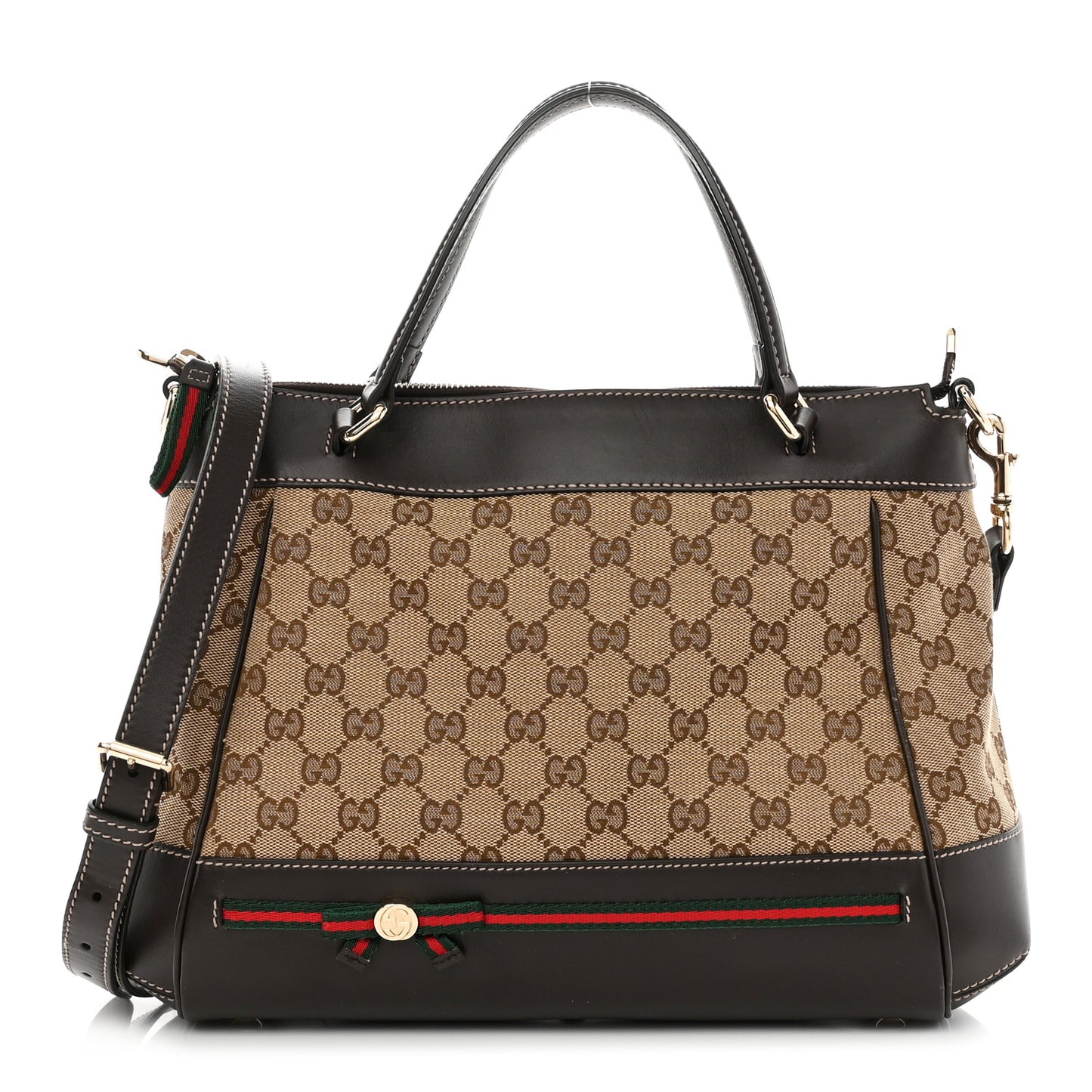Monogram Web Mayfair Top Handle Satchel Dark Brown