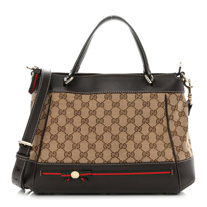 Gucci Monogram Web Mayfair Top Handle Satchel Dark Brown 1 of 9