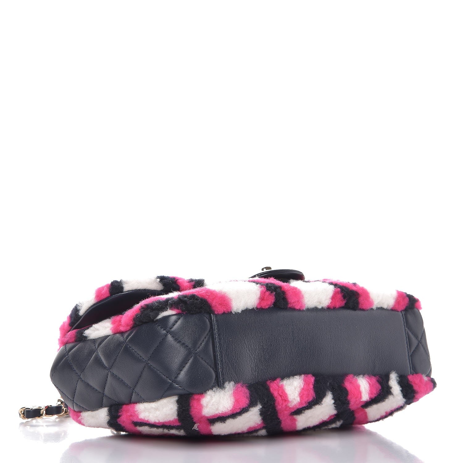 Chanel Lambskin Shearling Medium Flap Fuchsia Navy 4 of 8