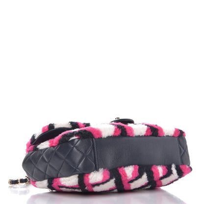 Chanel Lambskin Shearling Medium Flap Fuchsia Navy 4 of 8