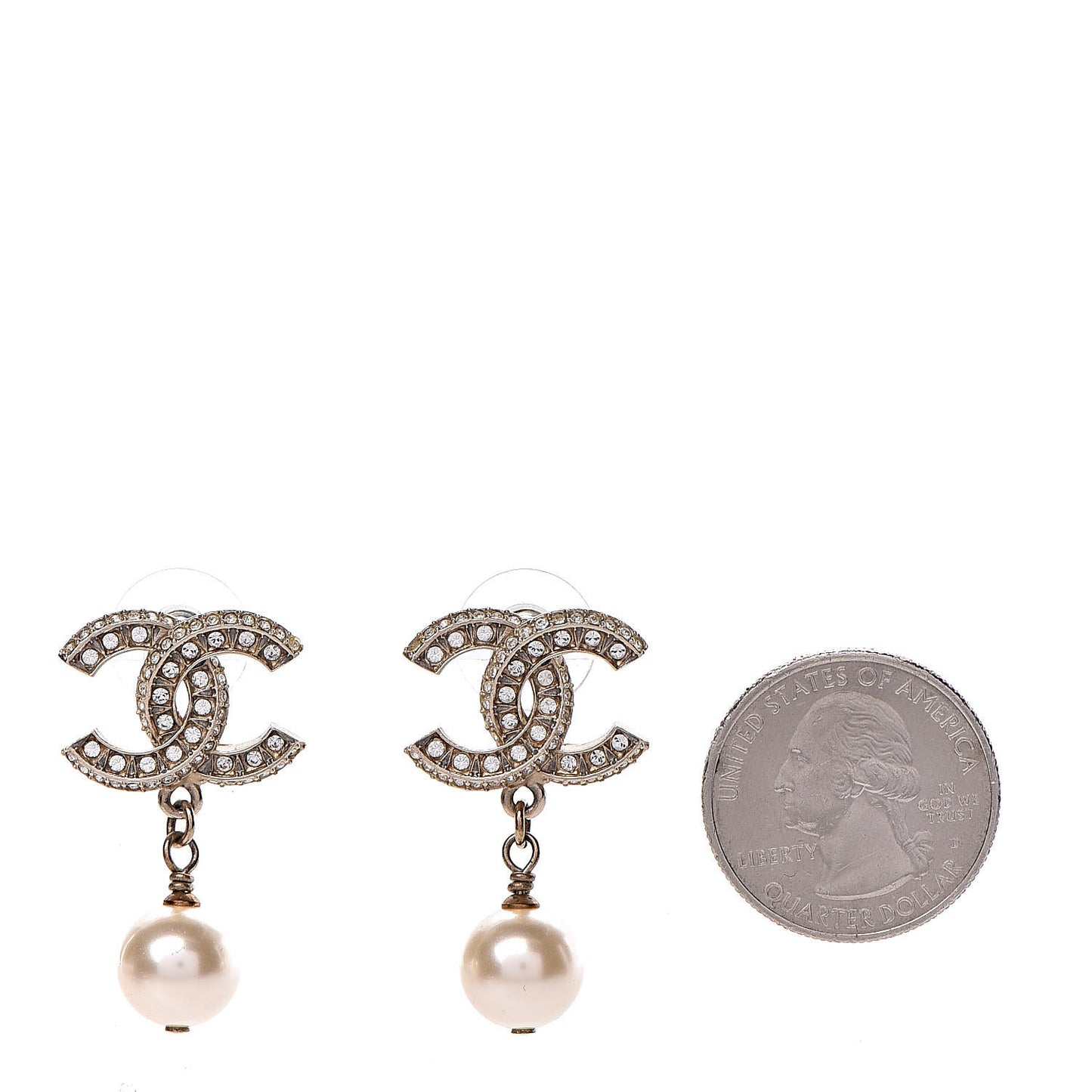Crystal Pearl CC Drop Earrings Gold