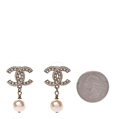Chanel Crystal Pearl CC Drop Earrings Gold 2 of 4