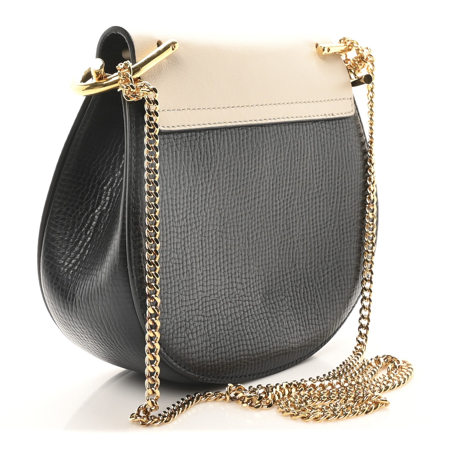 Chloe Grained Calfskin Lambskin Mini Bi-Color Drew Shoulder Bag Black Powder Beige 3 of 9
