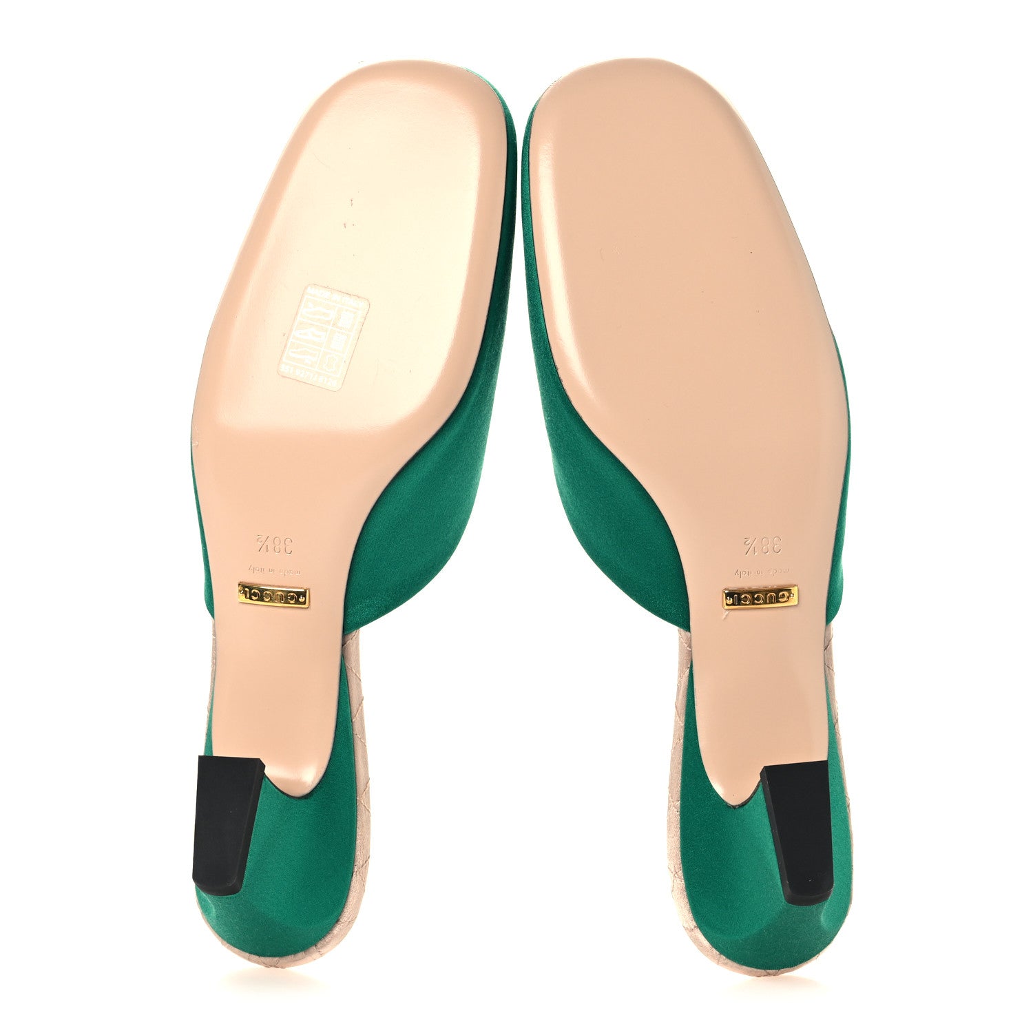 Gucci Silk Satin Crystal Embellished Horsebit Mules 38.5 Shamarock Emerald 6 of 9