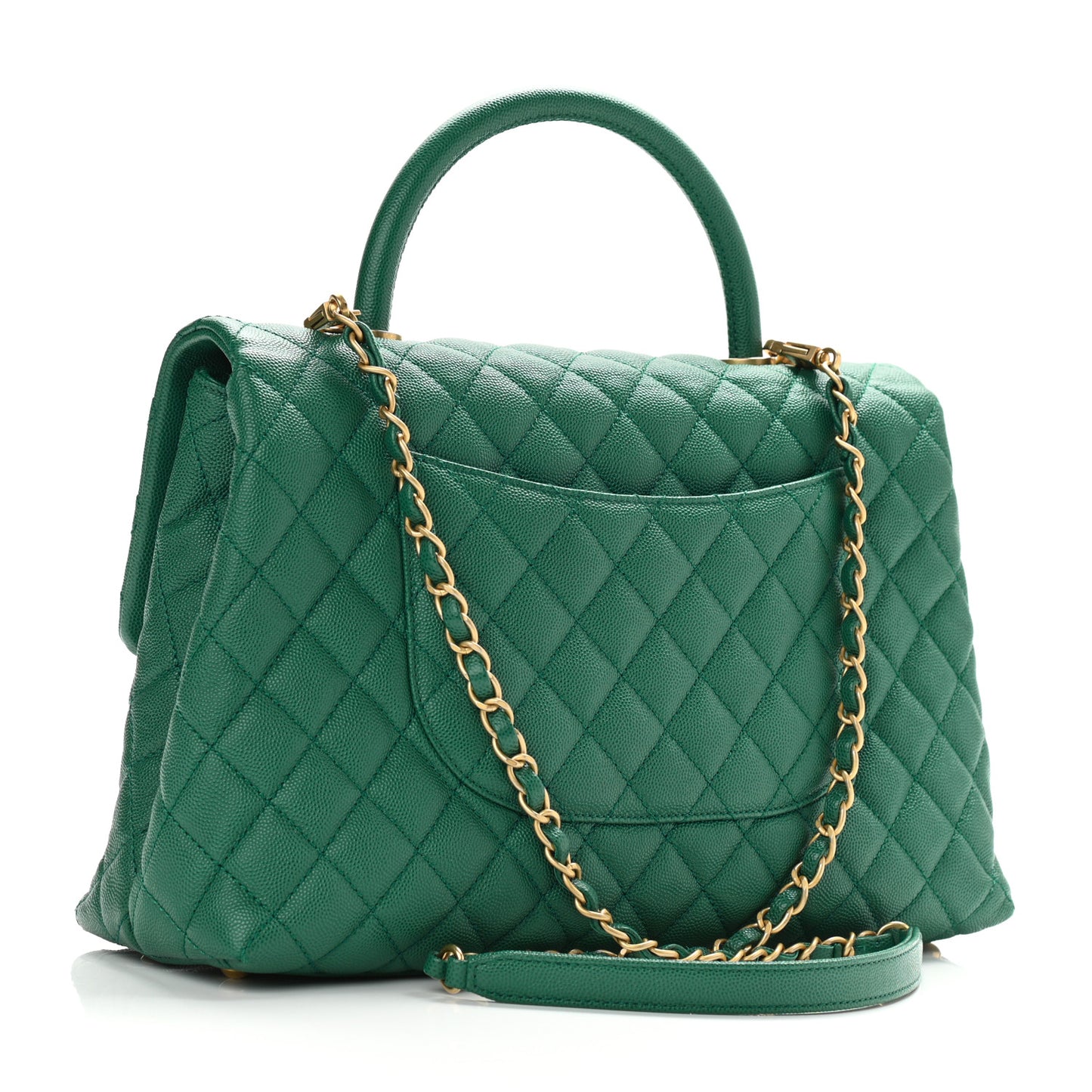 Caviar Quilted Medium Coco Handle Flap Green
