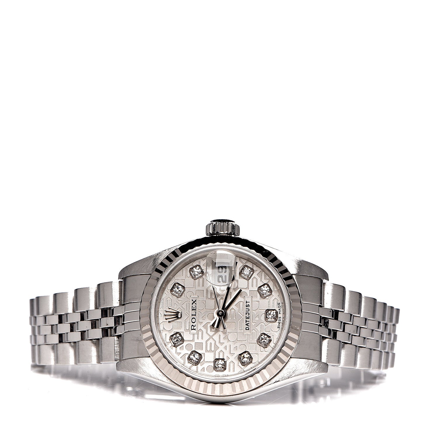 Stainless Steel 18K White Gold Diamond 26mm Oyster Perpetual Datejust Watch Silver Jubilee 79174