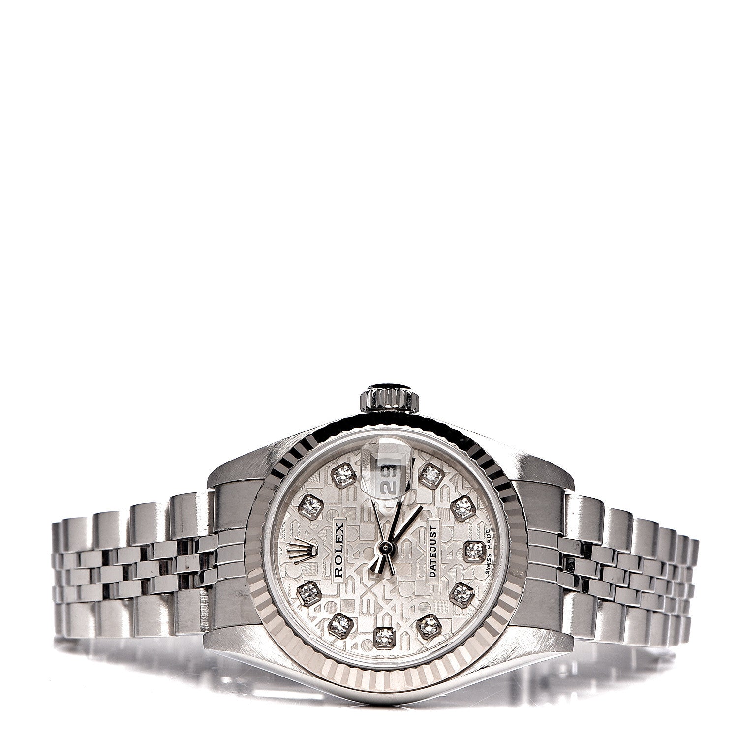 Rolex Stainless Steel 18K White Gold Diamond 26mm Oyster Perpetual Datejust Watch Silver Jubilee 79174 3 of 8