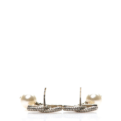 Chanel Crystal Pearl CC Drop Earrings Silver Pearly White 5 of 5