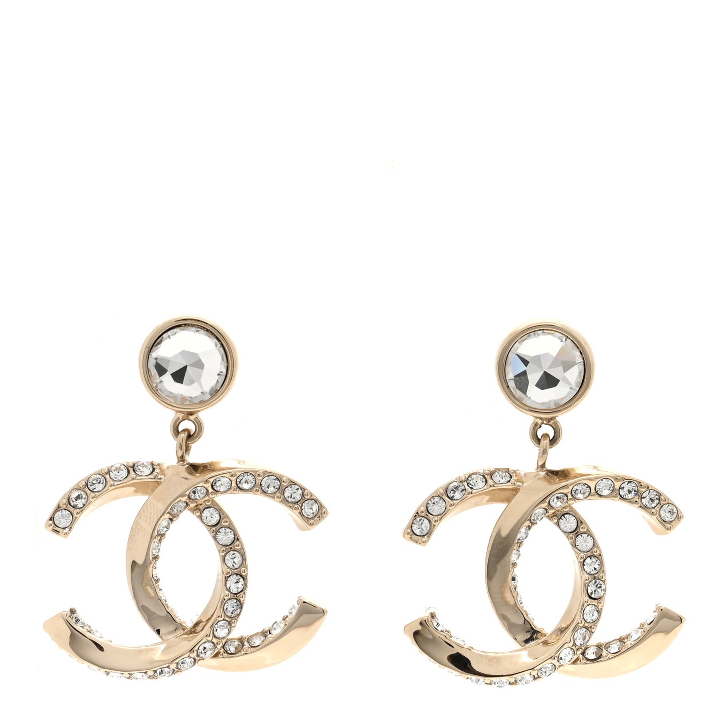 Metal Baguette Crystal CC Drop Earrings Gold