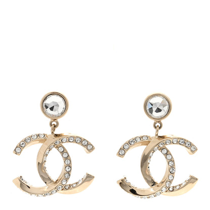 Chanel Metal Baguette Crystal CC Drop Earrings Gold 1 of 5