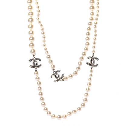 Chanel Pearl Crystal Long CC Necklace Gold Black 1 of 7