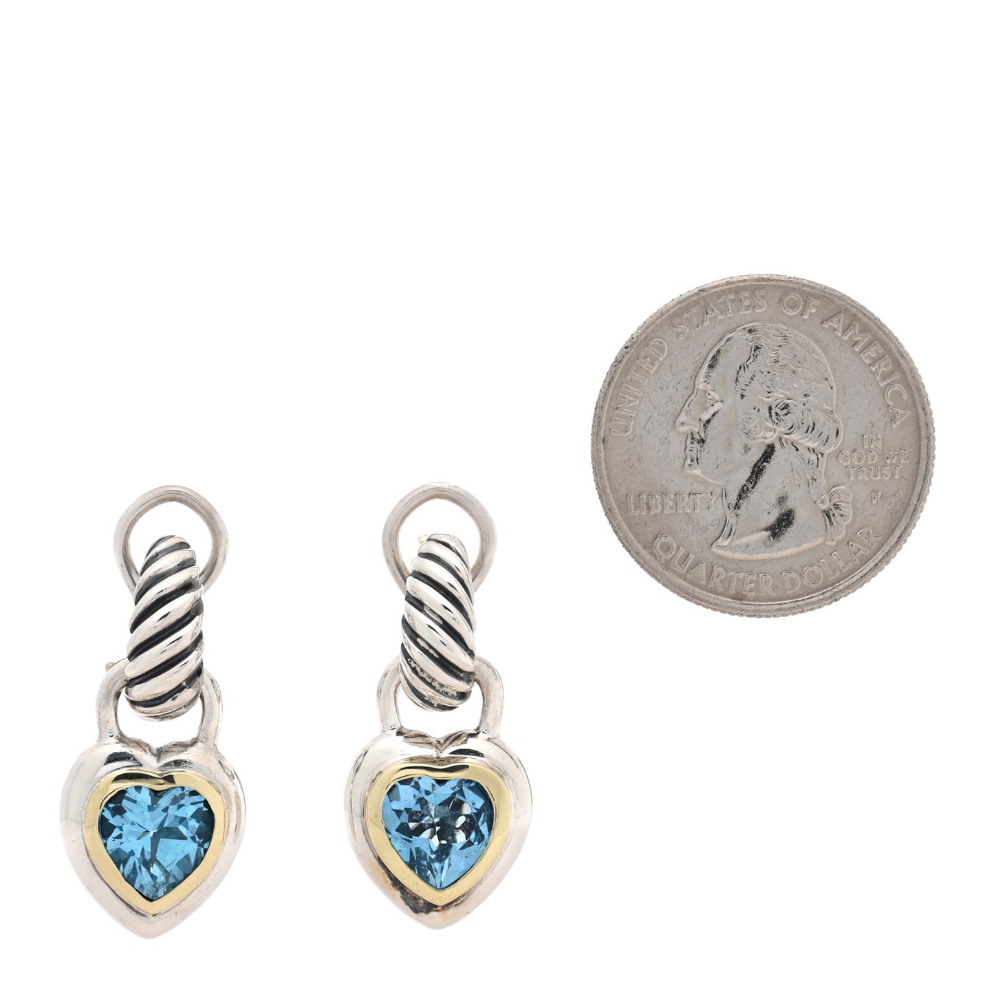 Sterling Silver 14K Yellow Gold Blue Topaz Heart Earrings
