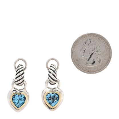 David Yurman Sterling Silver 14K Yellow Gold Blue Topaz Heart Earrings 2 of 4