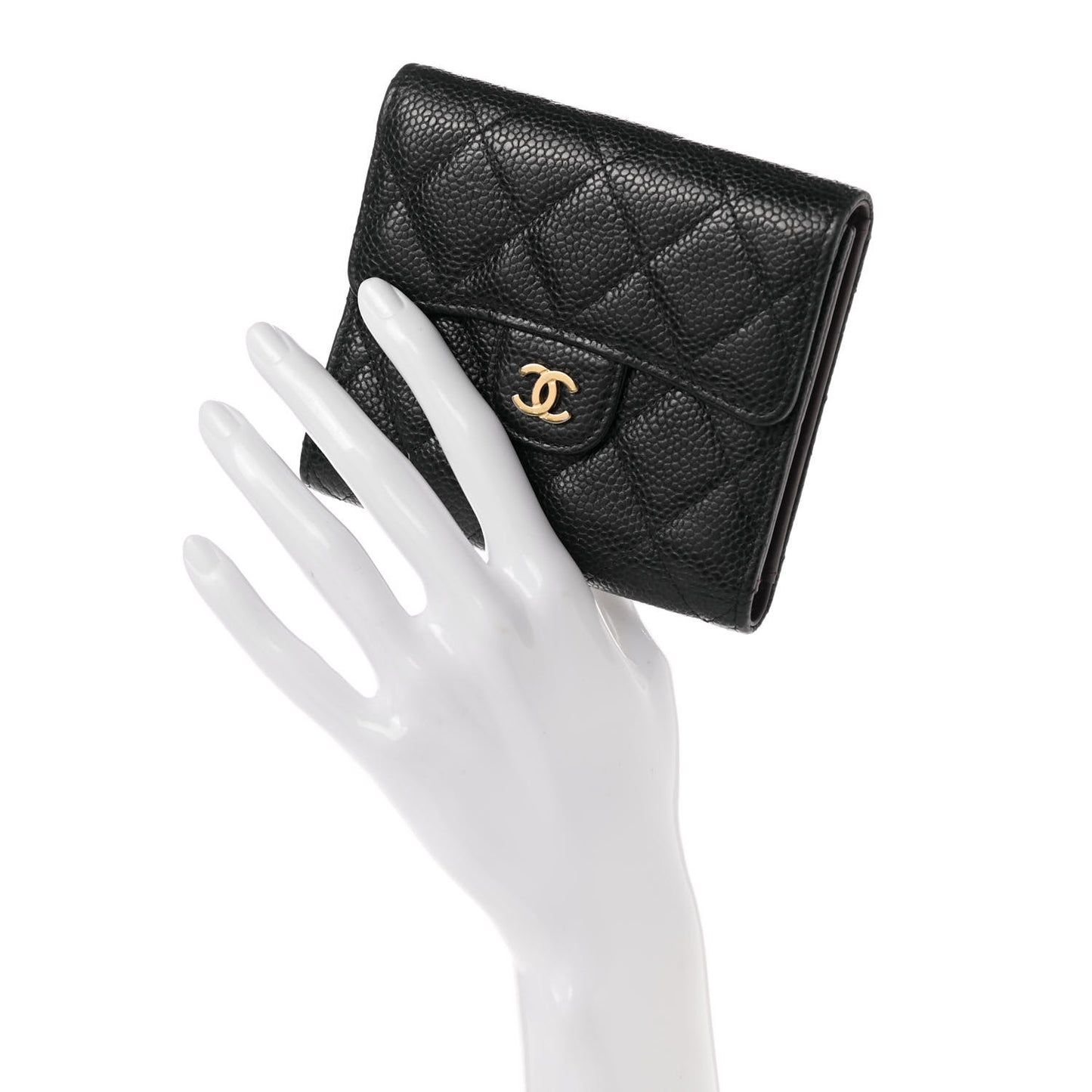Caviar Quilted Compact Flap Wallet Black