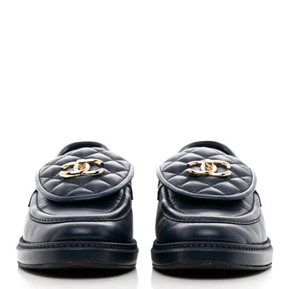 Chanel Lambskin Quilted CC Turnlock Loafers 40 Navy 2 of 13