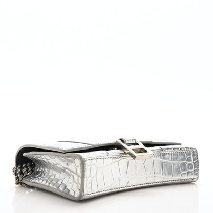 Balenciaga Metallic Calfskin Crocodile Embossed Hourglass Chain Bag  Silver 4 of 10