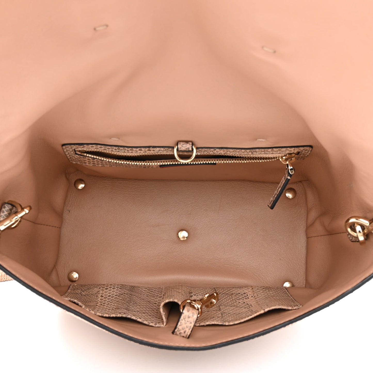 Snakeskin Small Demilune Double Handle Satchel Beige