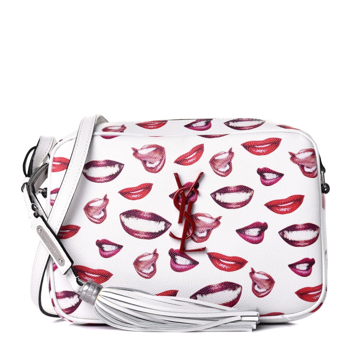 Grain De Poudre Lips Print Medium Classic Monogram Camera Bag White Red