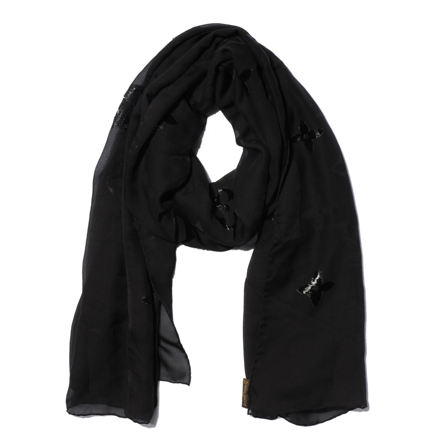 Monogram Silk Glitter Stole Black